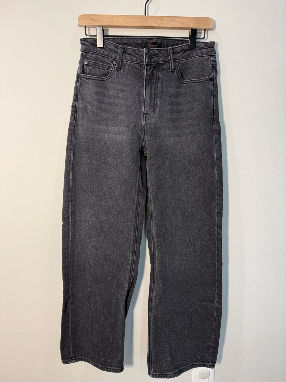 Quince Bella Stretch Relaxed Straight Jeans Charcoal Black Size 27